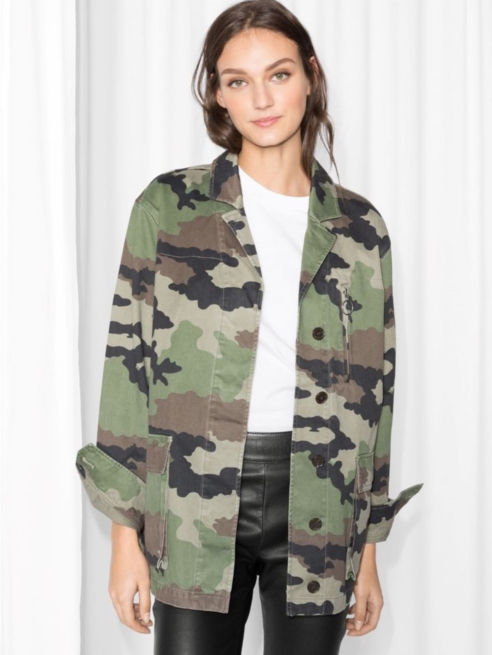 & Other Stories Sz 4 Camouflage Utility Relaxed Cotton Jacket